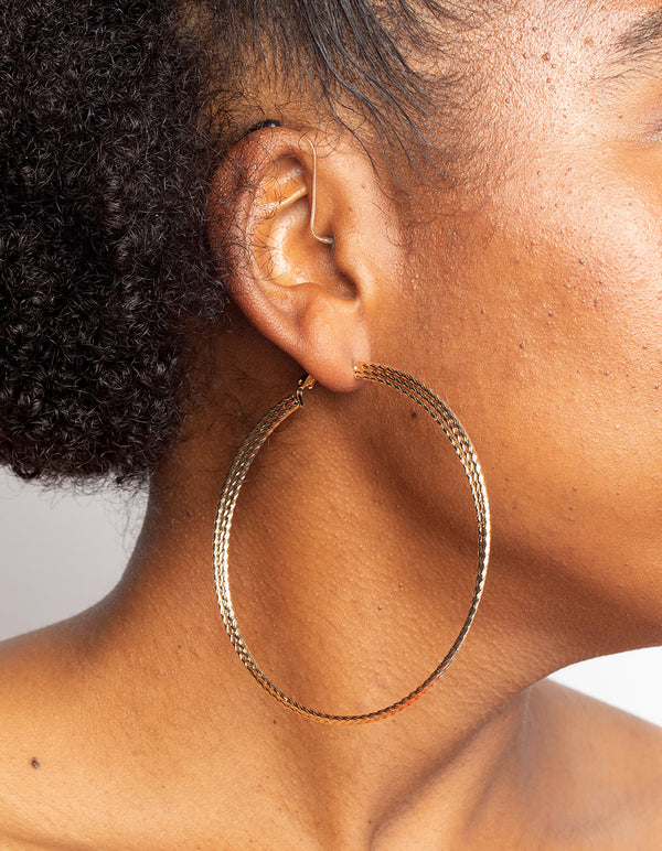 Gold Diamond Cut Twisted Hoop Earrings