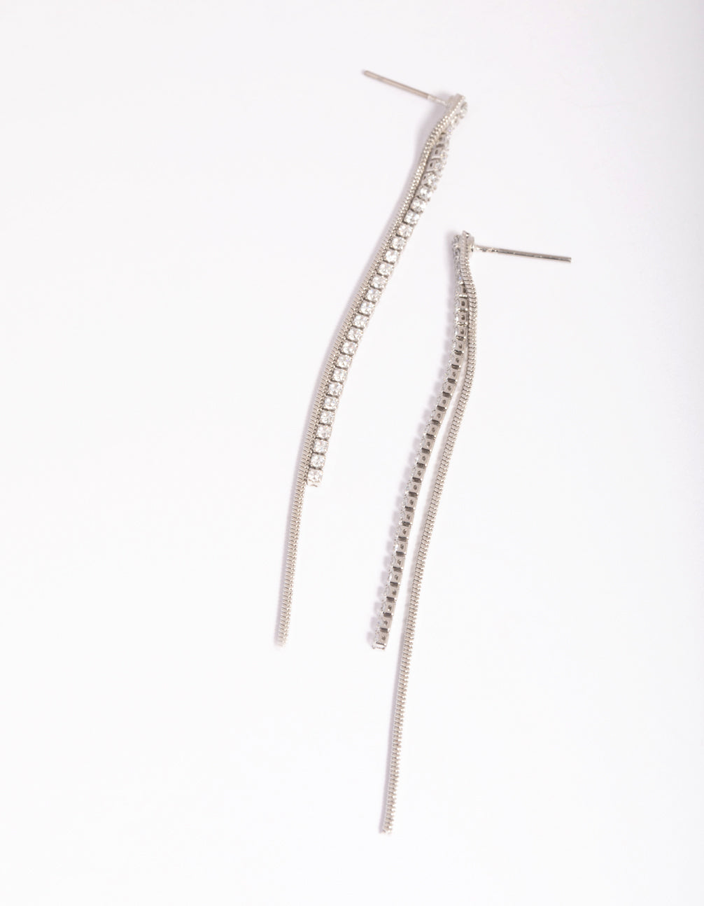 Silver Cubic Zirconia Chain Drop Earrings