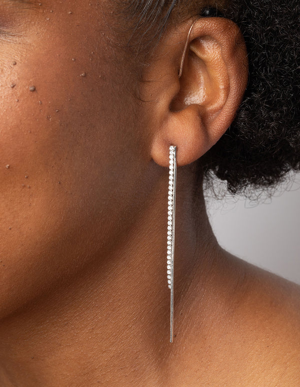 Silver Cubic Zirconia Chain Drop Earrings
