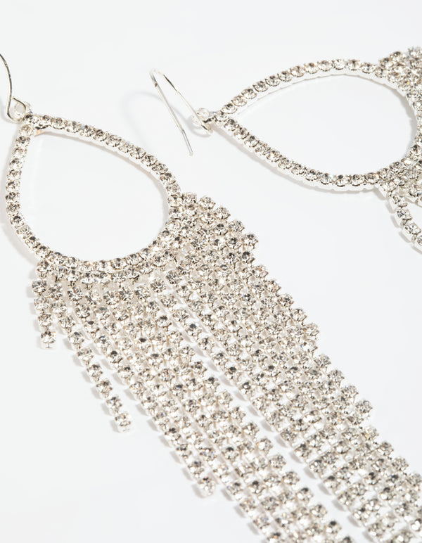 Silver Diamante Fringe Drop Earrings