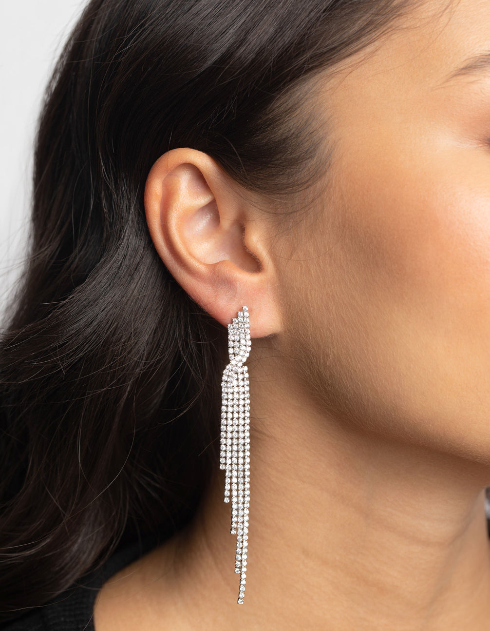 Silver Cubic Zirconia Twisted Drop Earrings