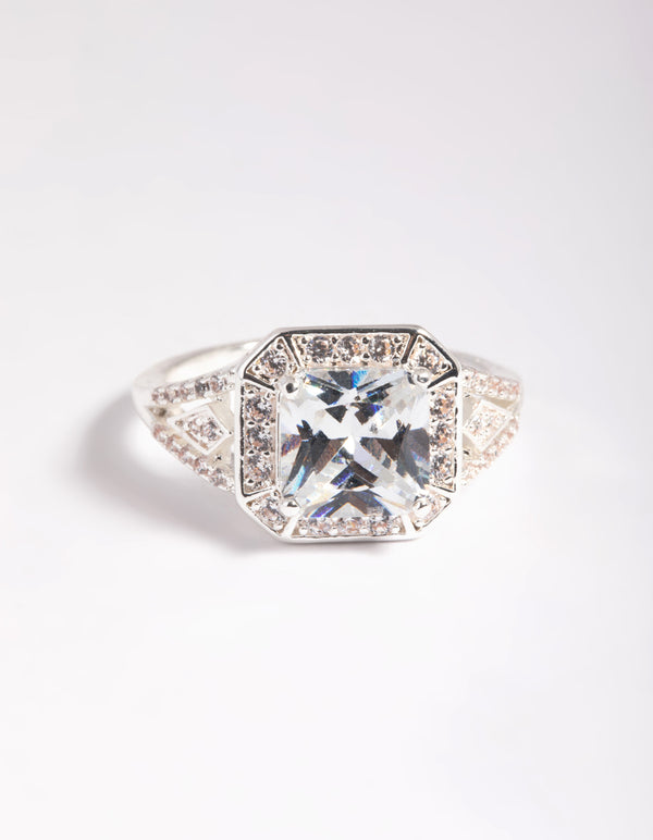Silver Cubic Zirconia Cushion Ring