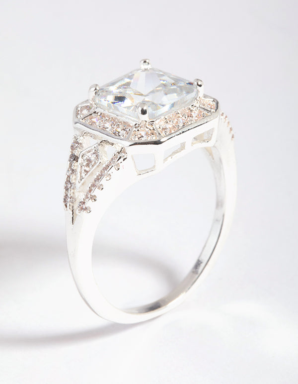 Silver Cubic Zirconia Cushion Ring