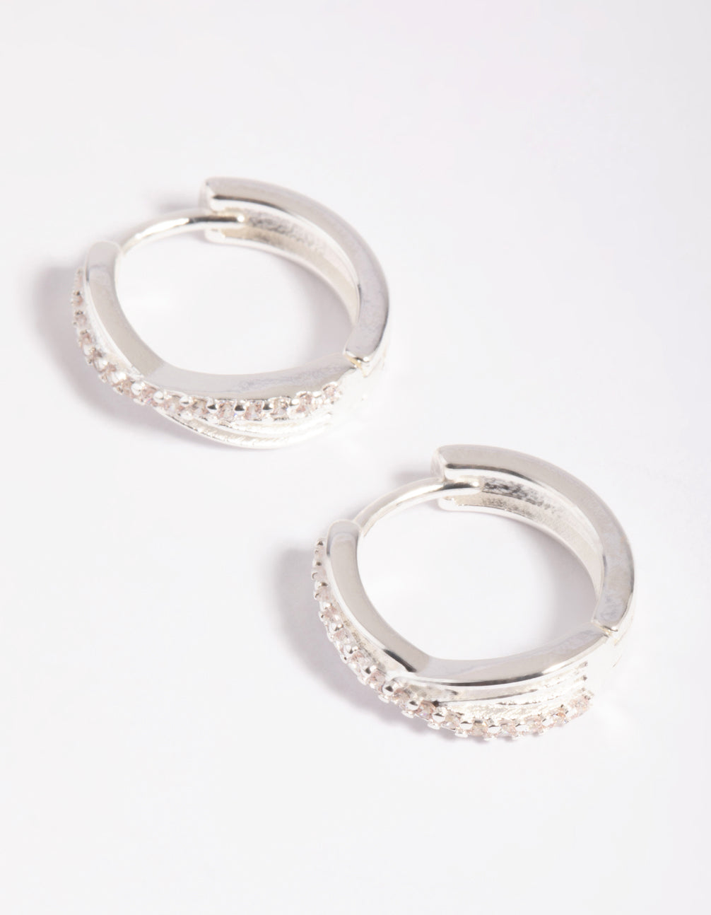 Silver Cubic Zirconia Twisted Huggie Hoop Earrings