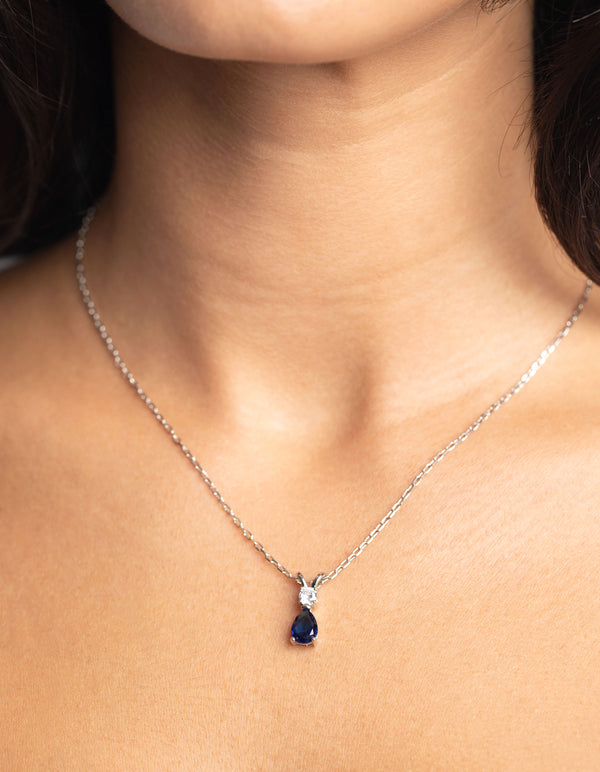 Silver Diamond Simulant Sapphire Necklace