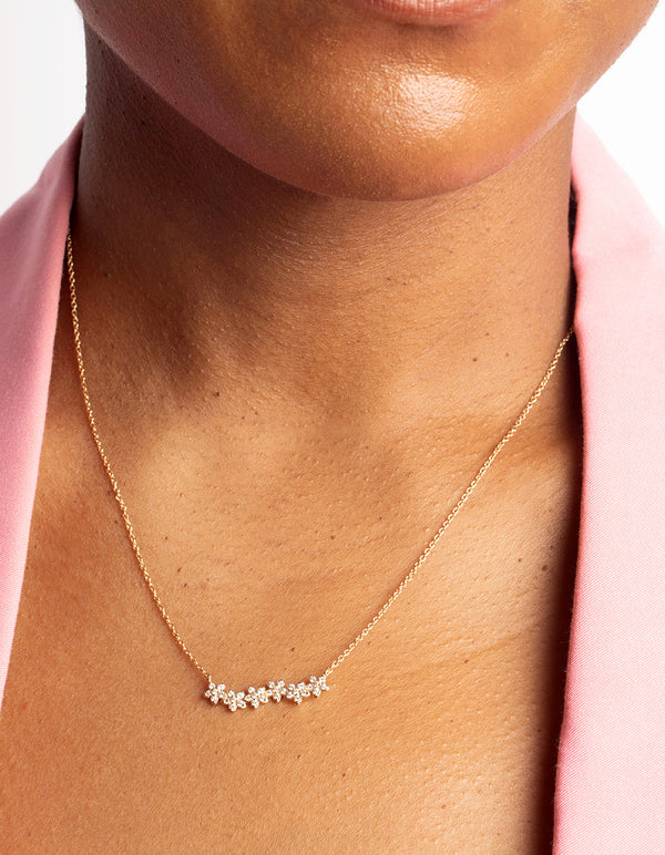 Gold Diamond Simulant Flower Necklace & Earrings Set