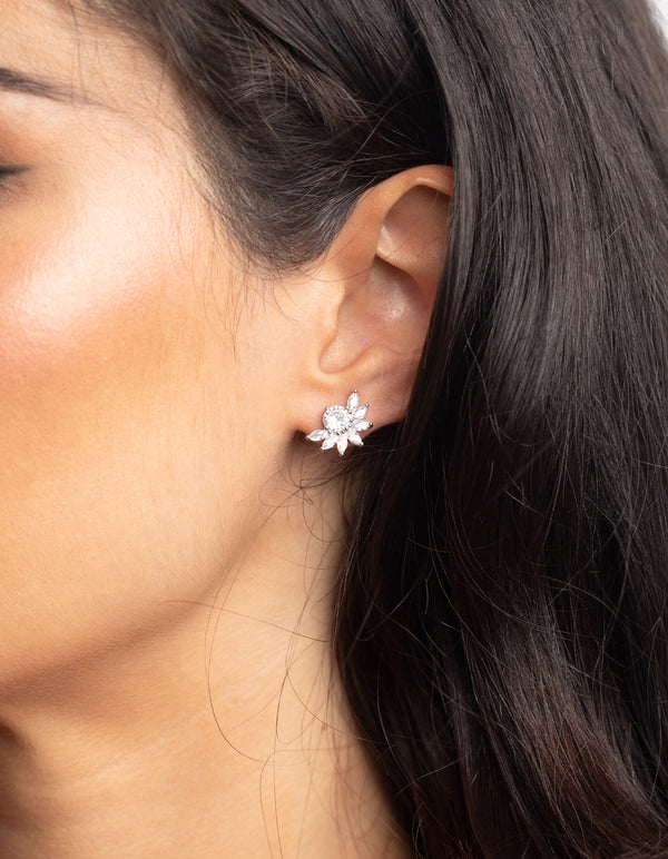 Diamond Simulant Flower Necklace & Earrings Set