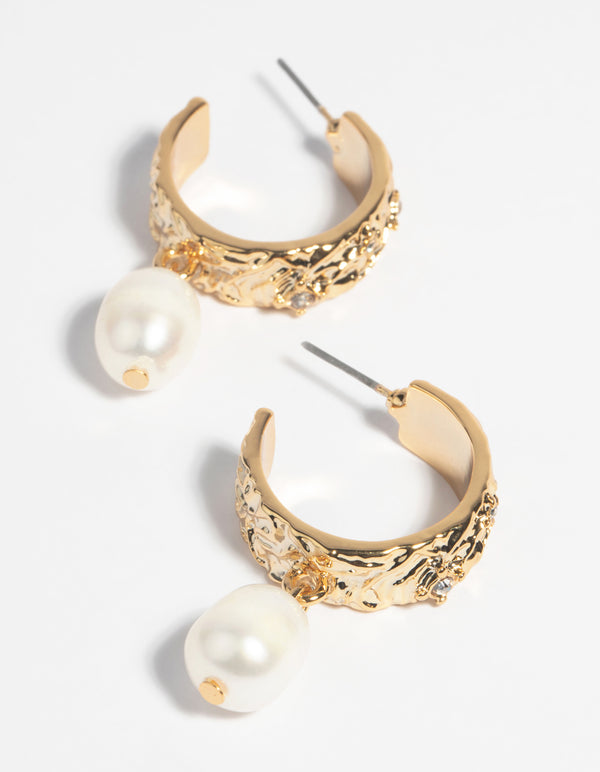 Gold Plated Freshwater Pearl Hoop Earrings