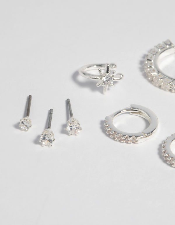 Silver Cubic Zirconia Classic Earring 7-Pack