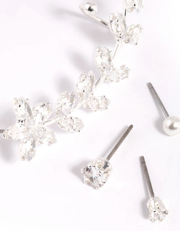 Silver Cubic Zirconia Vine Cuff Earring 4-Pack