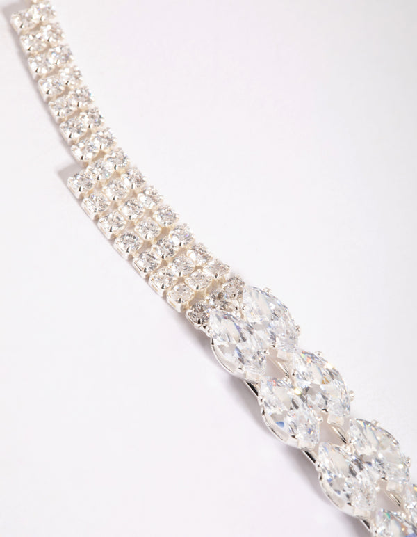 Silver Cubic Zirconia Point Statement Necklace