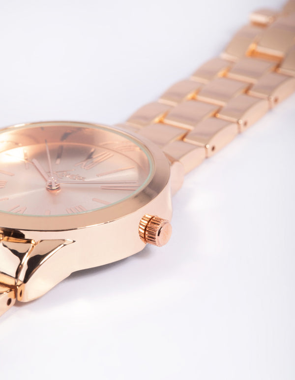 Rose Gold Roman Link Strap Watch