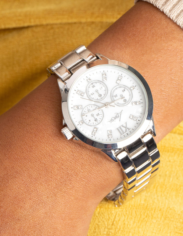 Silver Marble Diamante Watch