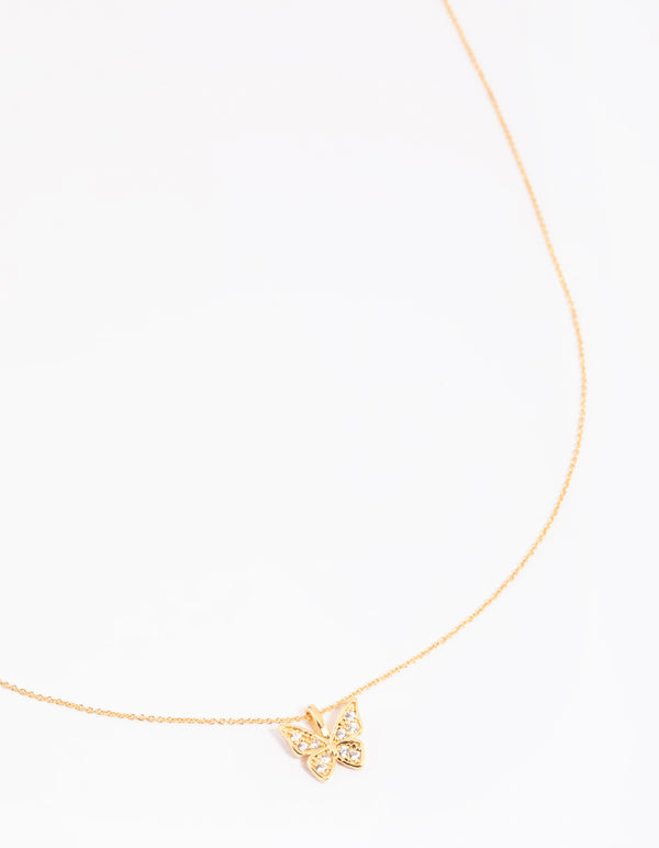 Gold Plated Brass Pave Butterfly Necklace