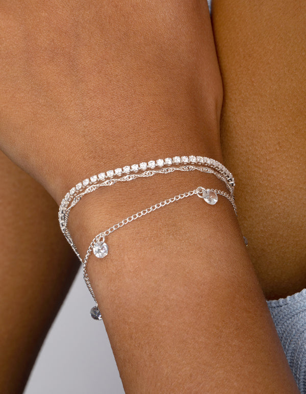 Silver Plated Brass Cubic Zirconia Charm Bracelet