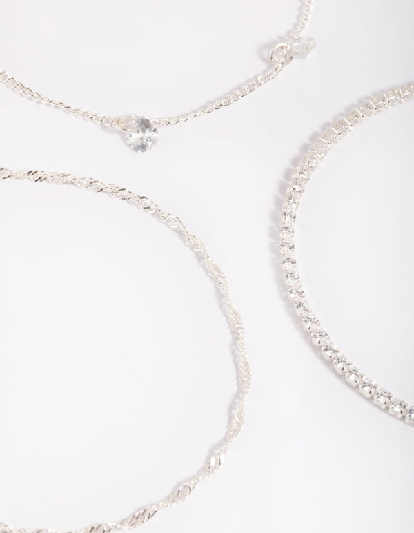 Silver Plated Brass Cubic Zirconia Charm Bracelet