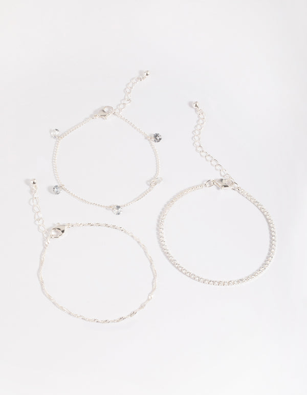 Silver Plated Brass Cubic Zirconia Charm Bracelet