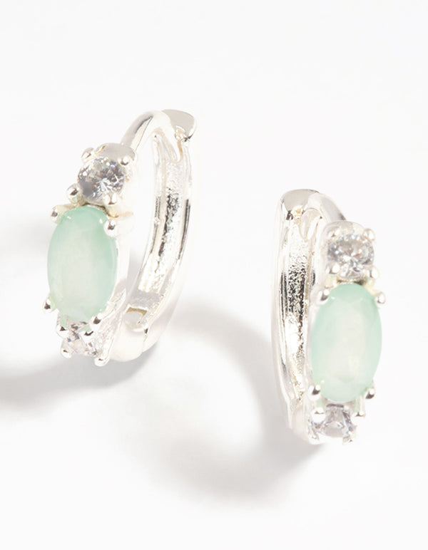 Green Amazonite & Diamante Huggie Hoop Earrings