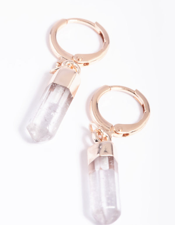 Clear Quartz Huggie Hoop Earrings