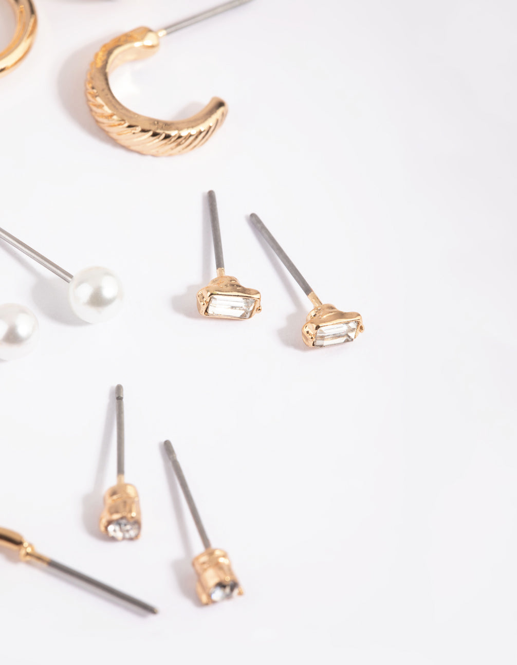 Gold Pearl Stud & Hoop Earring 8-Pack