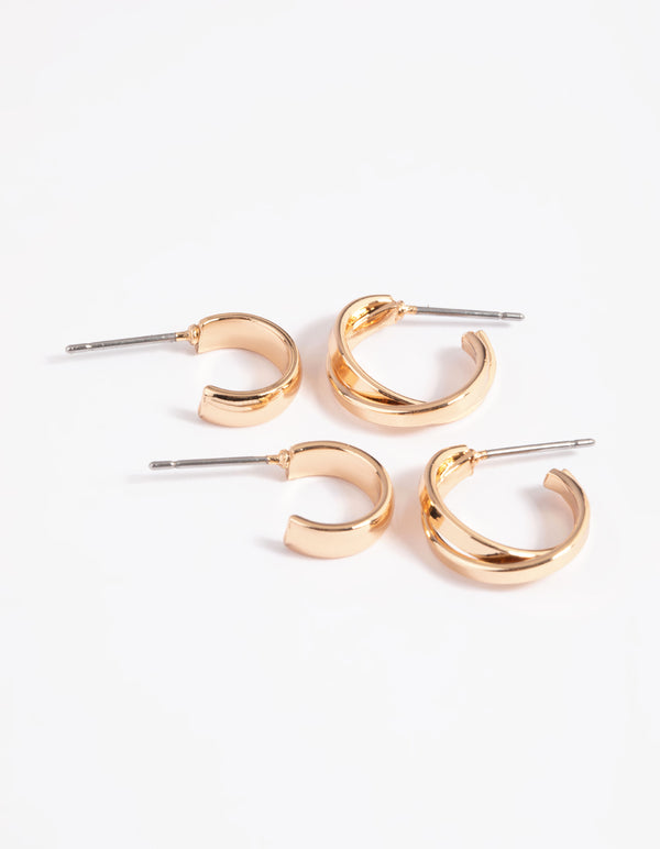 Mixed Metal Cross Over Hoop Earring Pack