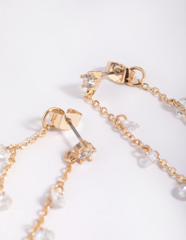 Gold Cubic Zirconia Floating Drop Earrings