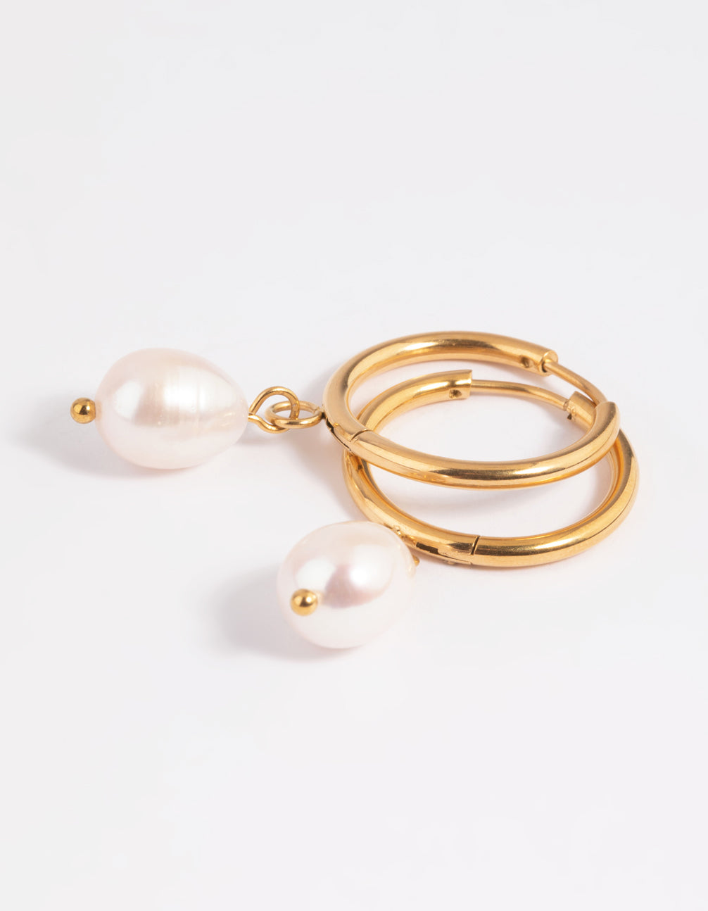 Waterproof Gold Plated Stainless Steel Freshwater Pearl Thin Huggie Hoop Earrings