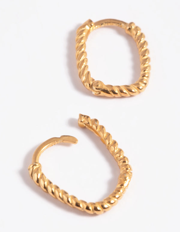 Gold Plated Sterling Silver Twisted Huggie Hoop Earrings