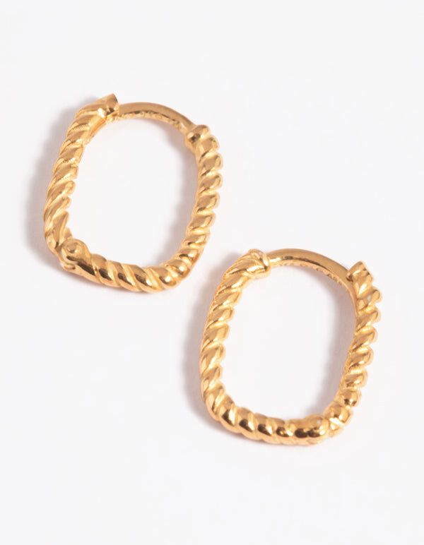 Gold Plated Sterling Silver Twisted Huggie Hoop Earrings
