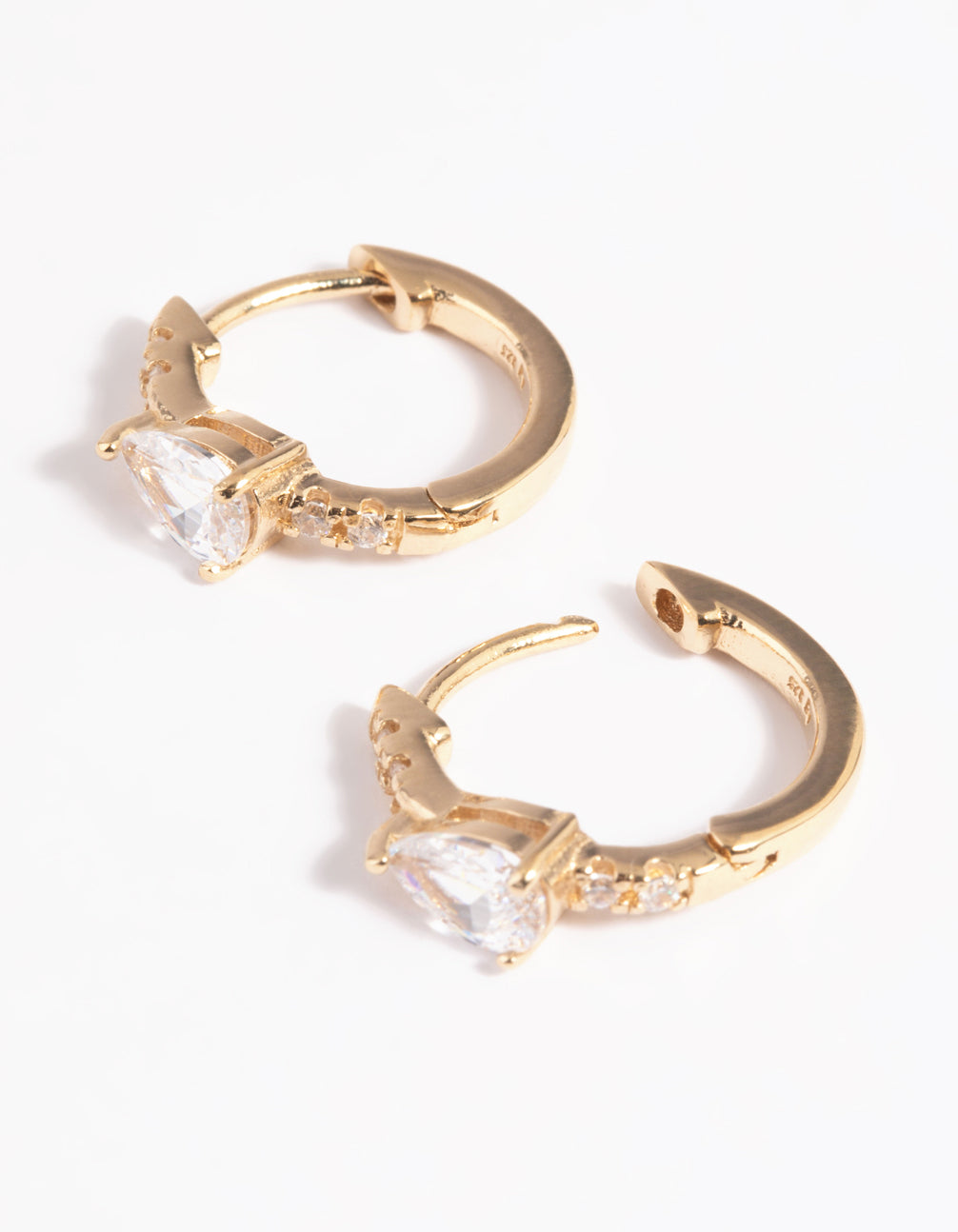 Gold Plated Sterling Silver Cubic Zirconia Marquise Huggie Hoop Earrings