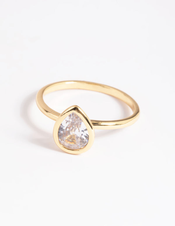 Gold Plated Cubic Zirconia Pear Cut Ring