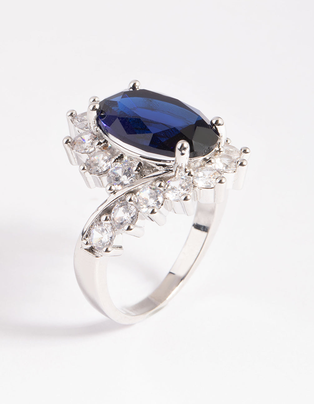Silver Cubic Zirconia Vintage Sapphire Oval Ring