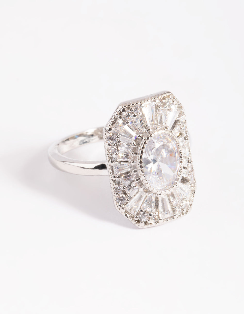 Rhodium Cubic Zirconia Princess Cut Ring