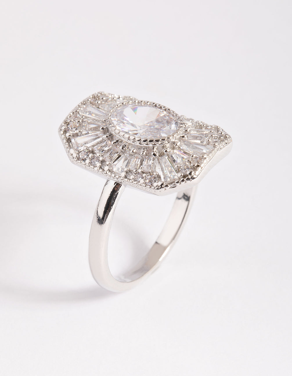 Rhodium Cubic Zirconia Princess Cut Ring