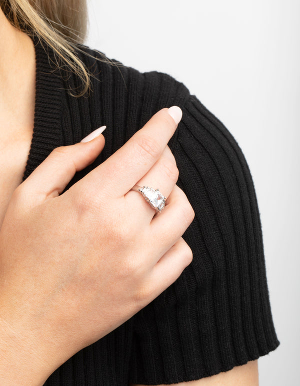 Silver Cubic Zirconia Princess Ring