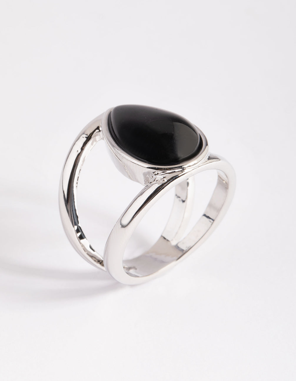 Silver Black Pear Stone Ring
