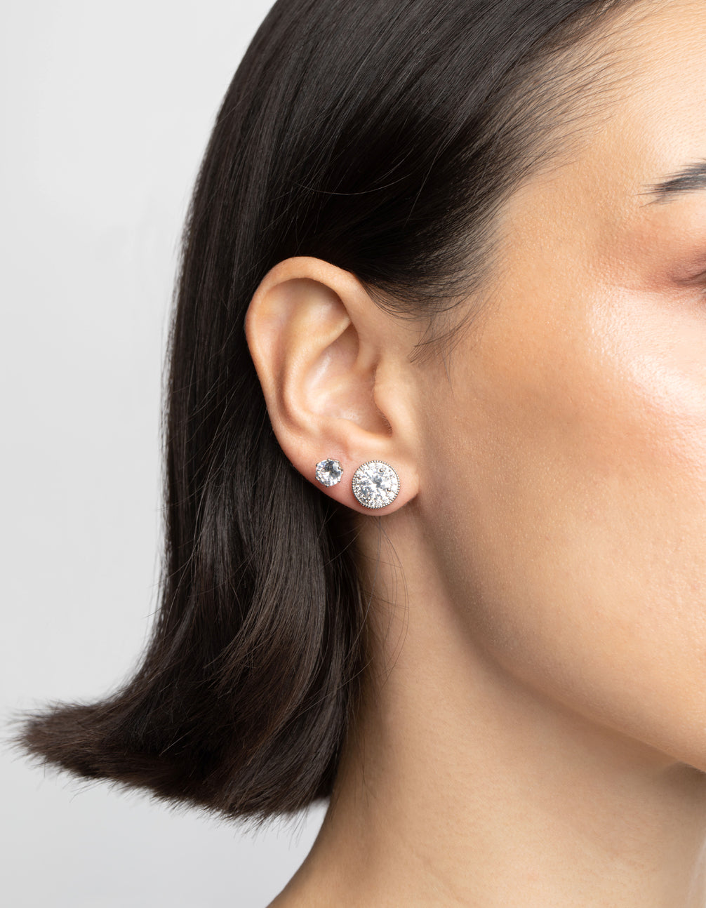 Silver Diamond Simulant Stud Earring Set