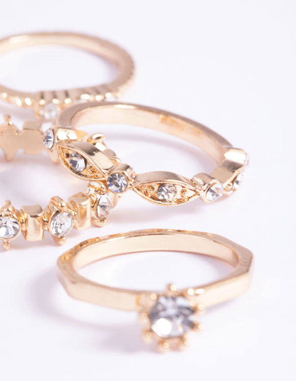 Gold Classic Bling Ring Stack Pack