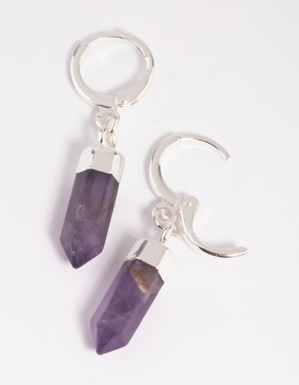 Purple Amethyst Shard Huggie-Hoop Earrings