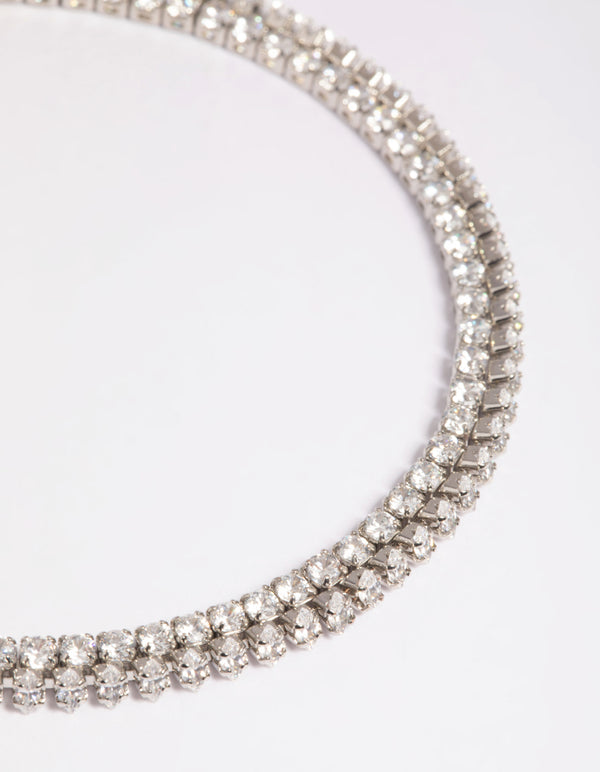 Silver Cubic Zirconia Layered Tennis Bracelet