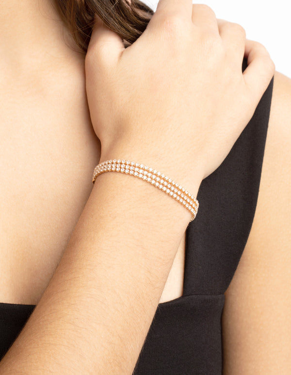 Gold Cubic Zirconia Toggle Tennis Bracelet