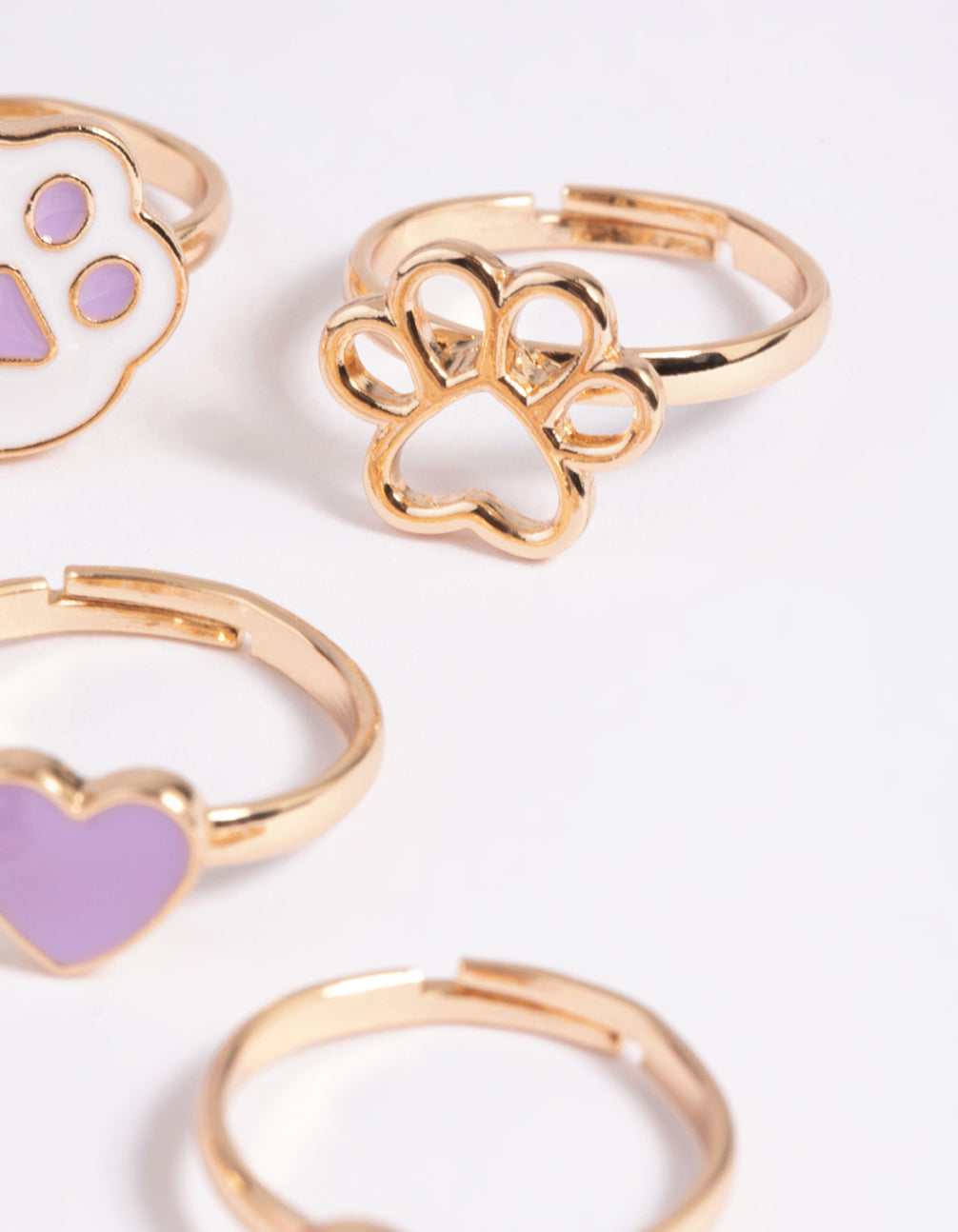 Kids Purple Cat Paw Ring 6-Pack