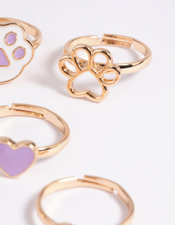 Kids Purple Cat Paw Ring 6-Pack