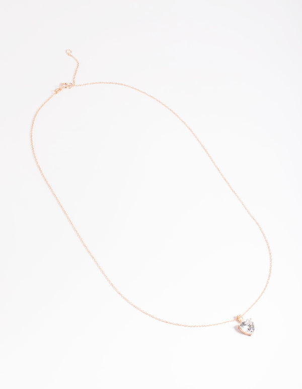 Rose Gold Plated Sterling Silver Cubic Zirconia Heart Necklace