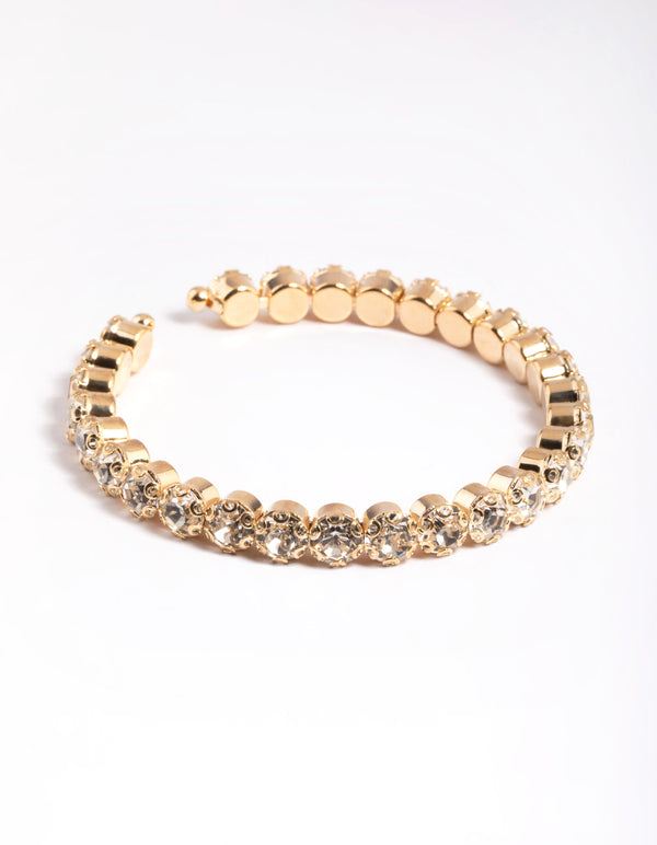 Gold Round Diamante Open Wrist Cuff