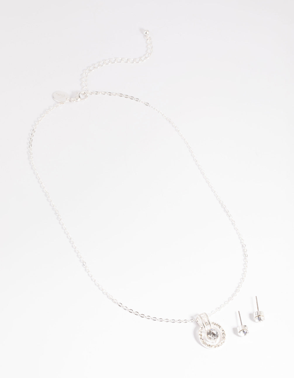 Silver Diamante Round Necklace & Earrings Set