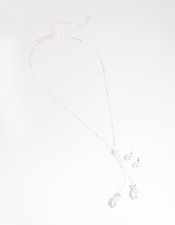 Silver Pearl Necklace & Earrings Set