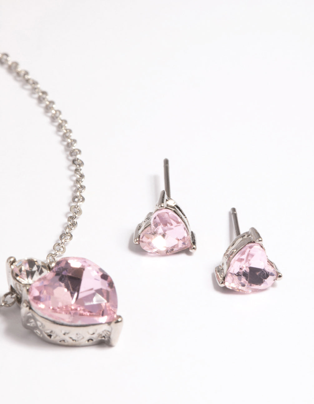 Pink Heart Necklace & Earrings Set