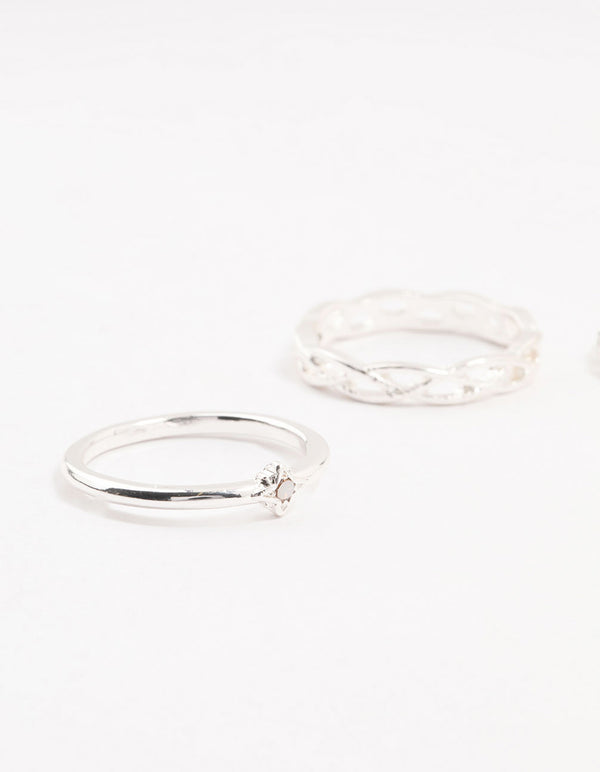 Silver Stone & Braid 5-Pack Rings