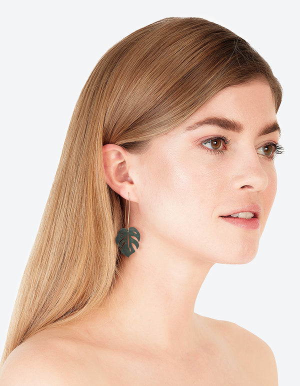 Green Leaf Cutout Drop Earrings